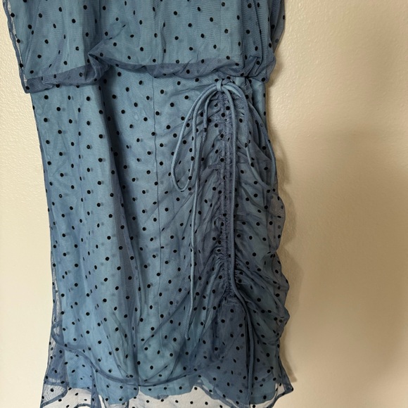 Faballey polka dot mini dress blue and black with ruching - Picture 3 of 13